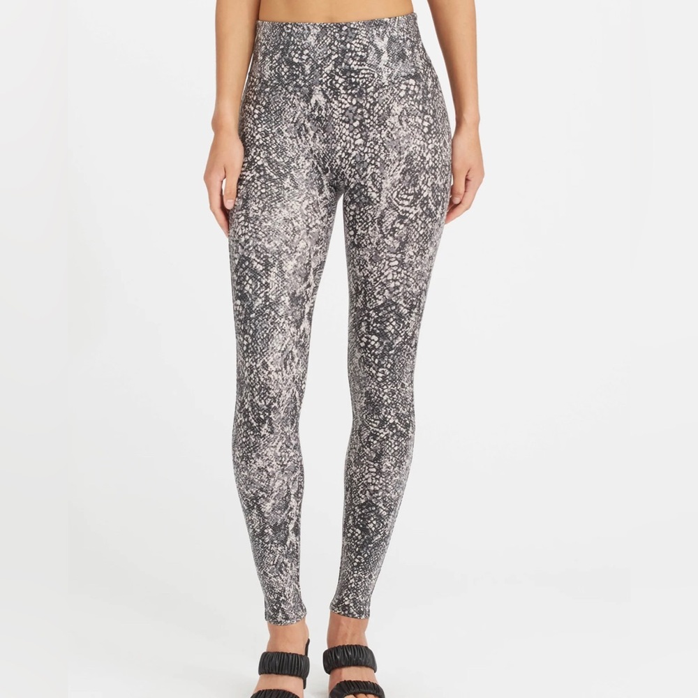Spanx Grey Faux Leather Snake Shine Leggings